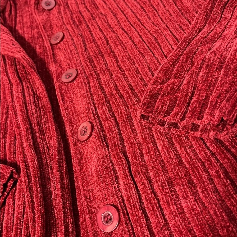 Red Duster Cardigan Sweater Medium Chenille Button Christmas Holiday Lounge
